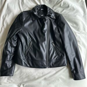 DKNY Black Faux Leather Asymmetrical Jacket